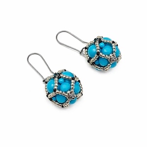 Cercei turcoaz cu perle Swarovski - Artynos.ro