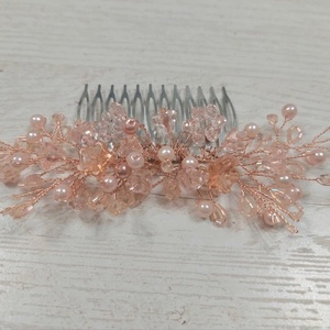 Pieptan elegant cu cristale roz-piersica - accesorii nuntă - ornamente de păr de nuntă - ornamente de păr mireasă - Artynos.ro