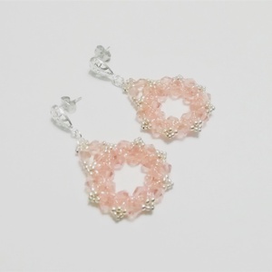 Cercei eleganti cu cristale roz-piersica - accesorii nuntă - bijuterii mireasă - cercei mireasă - Artynos.ro