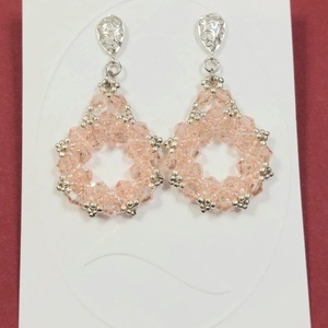 Cercei eleganti cu cristale roz-piersica - accesorii nuntă - bijuterii mireasă - cercei mireasă - Artynos.ro
