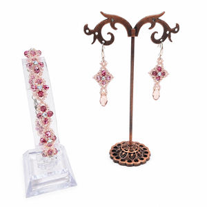 Set elegant bratara si cercei ciclame-roz pudrat-argintiu - bijuterii - seturi de bijuterii - Artynos.ro