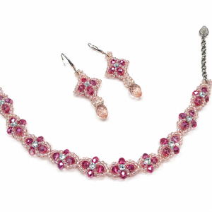 Set elegant bratara si cercei ciclame-roz pudrat-argintiu - Artynos.ro