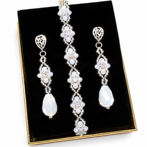 Set bratara si cercei mireasa - accesorii nuntă - bijuterii mireasă - set bijuterii de mireasă - Artynos.ro
