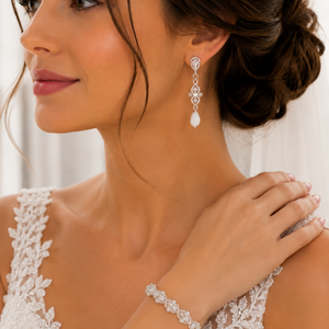 Set bratara si cercei mireasa - accesorii nuntă - bijuterii mireasă - set bijuterii de mireasă - Artynos.ro
