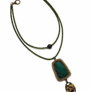 Colier cu agata verde stil vintage - bijuterii - coliere - coliere din pietre semiprețioase - Artynos.ro