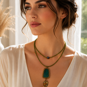Colier cu agata verde stil vintage - Artynos.ro