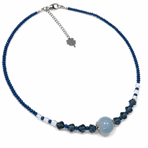 Colier handmade cu acvamarin bleu și cristale fațetate în nuanțe de albastru - bijuterii - coliere - coliere din pietre semiprețioase - Artynos.ro