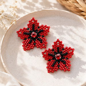 Cercei handmade Floare rosie - Artynos.ro