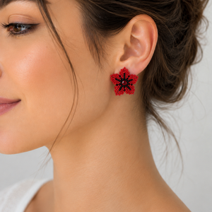 Cercei handmade Floare rosie - bijuterii - cercei - cercei din mărgele - Artynos.ro
