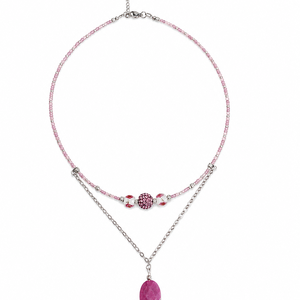 Colier inox si jad Pink Elegance - bijuterii - coliere - coliere din mărgele - Artynos.ro
