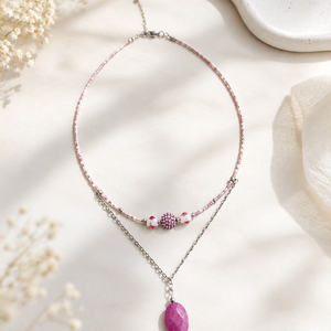 Colier inox si jad Pink Elegance - bijuterii - coliere - coliere din mărgele - Artynos.ro