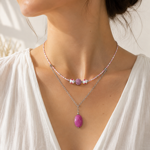 Colier inox si jad Pink Elegance - Artynos.ro