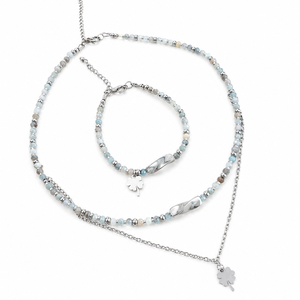 Colier Aqua Serenity acvamarin și inox - bijuterii - coliere - coliere din pietre semiprețioase - Artynos.ro