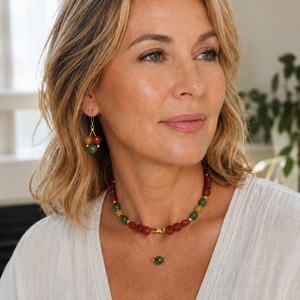 Set Toamna aurie colier/choker si cercei carneol, jad, agate - Artynos.ro