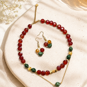 Set Toamna aurie colier/choker si cercei carneol, jad, agate - bijuterii - seturi de bijuterii - Artynos.ro
