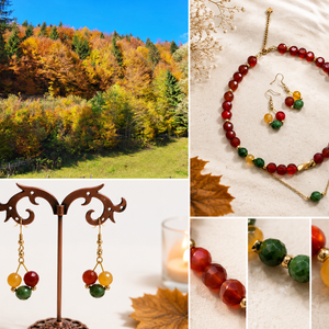 Set Toamna aurie colier/choker si cercei carneol, jad, agate - bijuterii - seturi de bijuterii - Artynos.ro