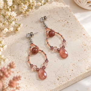 Cercei cu cuart strawberry - Rose Blush - Artynos.ro