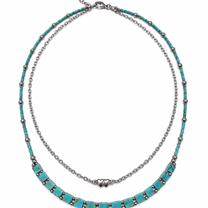 Colier dublu Turquoise Hearts - bijuterii - coliere - coliere din mărgele - Artynos.ro