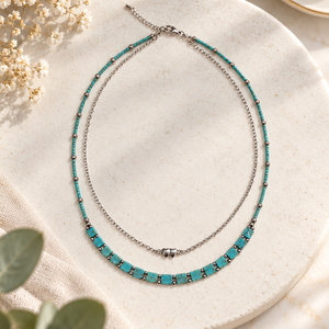 Colier dublu Turquoise Hearts - bijuterii - coliere - coliere din mărgele - Artynos.ro