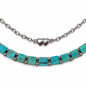 Colier dublu Turquoise Hearts - bijuterii - coliere - coliere din mărgele - Artynos.ro