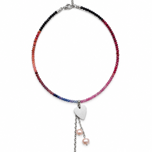 Colier cu spinel multicolor si inimi - bijuterii - coliere - coliere din pietre semiprețioase - Artynos.ro