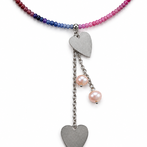 Colier cu spinel multicolor si inimi - bijuterii - coliere - coliere din pietre semiprețioase - Artynos.ro