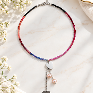 Colier cu spinel multicolor si inimi - bijuterii - coliere - coliere din pietre semiprețioase - Artynos.ro