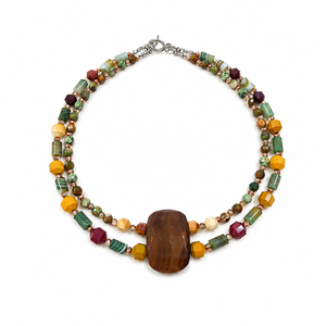 Colier handmade dublu, cu agate și mokait - bijuterii - coliere - coliere din pietre semiprețioase - Artynos.ro