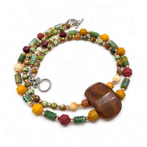 Colier handmade dublu, cu agate si mokait, Bijuterii, Coliere, Coliere din pietre semipretioase, Confectionarea bijuteriilor, Un colier inspirat de frumusetea si armonia culorilor pamantului! 
Realizat manual, acest colier im..., ARTYNOS
