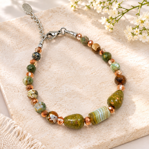Bratara handmade cu unakit, jasp ocean si agat dantela - Artynos.ro