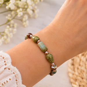 Brățară handmade cu unakit, jasp ocean și agat dantelă - bijuterii - brățări - brățări din pietre semiprețioase - Artynos.ro