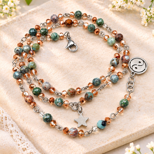 Bratara triplu sir cu larimar si cristale fatetate � bijuterie versatila handmade - Artynos.ro