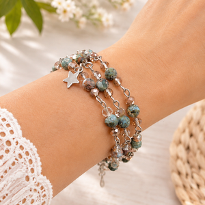 Brățară triplu șir cu larimar și cristale fațetate � bijuterie versatilă handmade - bijuterii - brățări - brățări din pietre semiprețioase - Artynos.ro