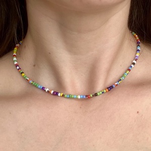 Colier Gabrieli Color Me-handmade, margele de nisip multicolore si otel inoxidabil - bijuterii - coliere - coliere din mărgele - Artynos.ro