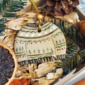 Puloveras pictat, Accesorii de Crăciun, Decorațiuni de Crăciun de casă, Decorațiuni pentru pomul de Crăciun, Obiecte pictate, Lucrare cu argilă, ARTYNOS