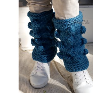 BOHÉM BOGYOS - tricotat manual / albastru - îmbrăcăminte și modă - pantofi, papuci, șosete - încălzitor picioare - Artynos.ro