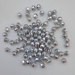 Margele cehe din sticla lustruita - 4mm - 100 buc / pachet - argintiu lucios, , , ARTYNOS