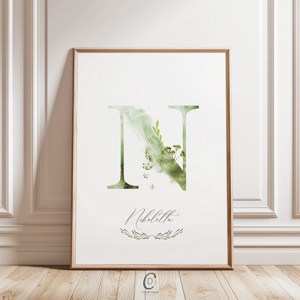 Scrisoare N, monograma, imagine onomastica, decor, acuarela, arta de perete, personalizata, , , ARTYNOS