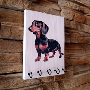 Breloc de perete din lemn cu câine dachshund - casă & stil de viață - accesorii pentru decorat casa - decorațiuni de pereți, decorațiuni suspendate - suport pentru chei - Artynos.ro