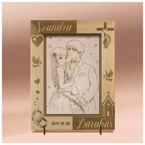 Rama foto gravata personalizat, disponibila pentru nunta sau logodna., Accesorii nunta, Amintiri si cadouri de nunta, Cadou nunta, Rama foto cu pusculita de bani, Gravare, pirogravura, ARTYNOS