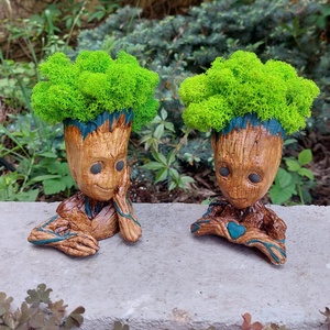 Aranjament I am Groot, Indragostiti, cu licheni stabilizati Premium, 2 buc, 13 cm, Casă & Stil de viață, Accesorii pentru decorat casa, Decorațiuni de masă și decorațiuni pentru rafturi , Bonsai, bonsai boluri, bonsai copac, Aranjament de flori, Altele, ARTYNOS