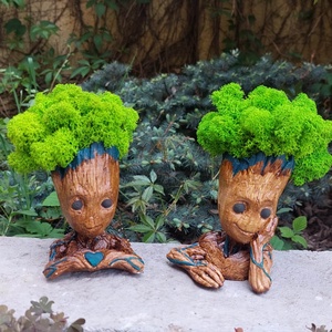 Aranjament I am Groot, Indragostiti, cu licheni stabilizati Premium, 2 buc, 13 cm - casă & stil de viață - accesorii pentru decorat casa - decorațiuni de masă și decorațiuni pentru rafturi  - bonsai, bonsai boluri, bonsai copac - Artynos.ro