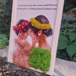 Tablou Mama Fiica, cu licheni - casă & stil de viață - decorațiuni de casă - decorațiuni de pereți - tablou cu licheni - Artynos.ro