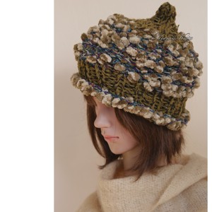 LUCA-SAPI / olive - șapcă boemă din lână tricotată manual - îmbrăcăminte și modă - eșarfe, pălării, fularuri - căciulă - Artynos.ro