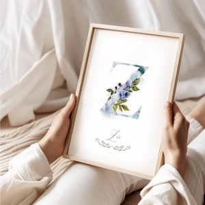 Litera Z, monogramă, imagine onomastică, decor, acuarelă, artă de perete, personalizată -  - Artynos.ro