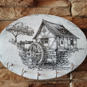 Old moara de apă.Vintage stil din lemn de perete keyring -  - Artynos.ro