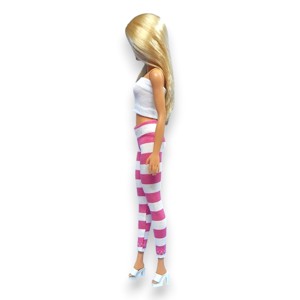 Pantaloni, ciorapi și leggings Barbie cu dungi roz-albe � haină pentru păpuși tip Barbie (a032pf) - jucării și echipamente pentru copii - jucării și accesorii pentru copii - haine de barbie - Artynos.ro
