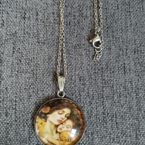 Lentile de sticlă, colier din oțel medical cu motiv Klimt -  - Artynos.ro