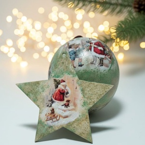 Set glob si steluta, Craciun, Decoratiuni de Craciun de casa, Figurine pentru pomul de Craciun, Decoupage, transfer si tehnici servetel, Steluta are baza de lemn decorat manual. Globul este din plastic., ARTYNOS