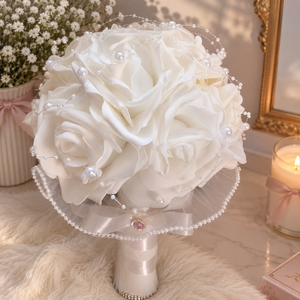 Buchet de Mireasă Pearl Elegance - accesorii nuntă - buchet mireasă  - Artynos.ro